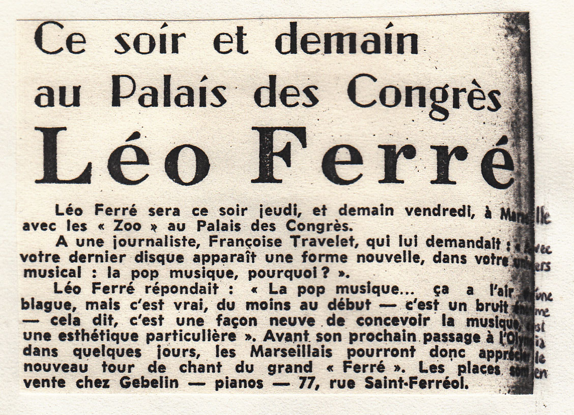 Léo Ferré - Le Soir de Marseille du 9 mars 1972