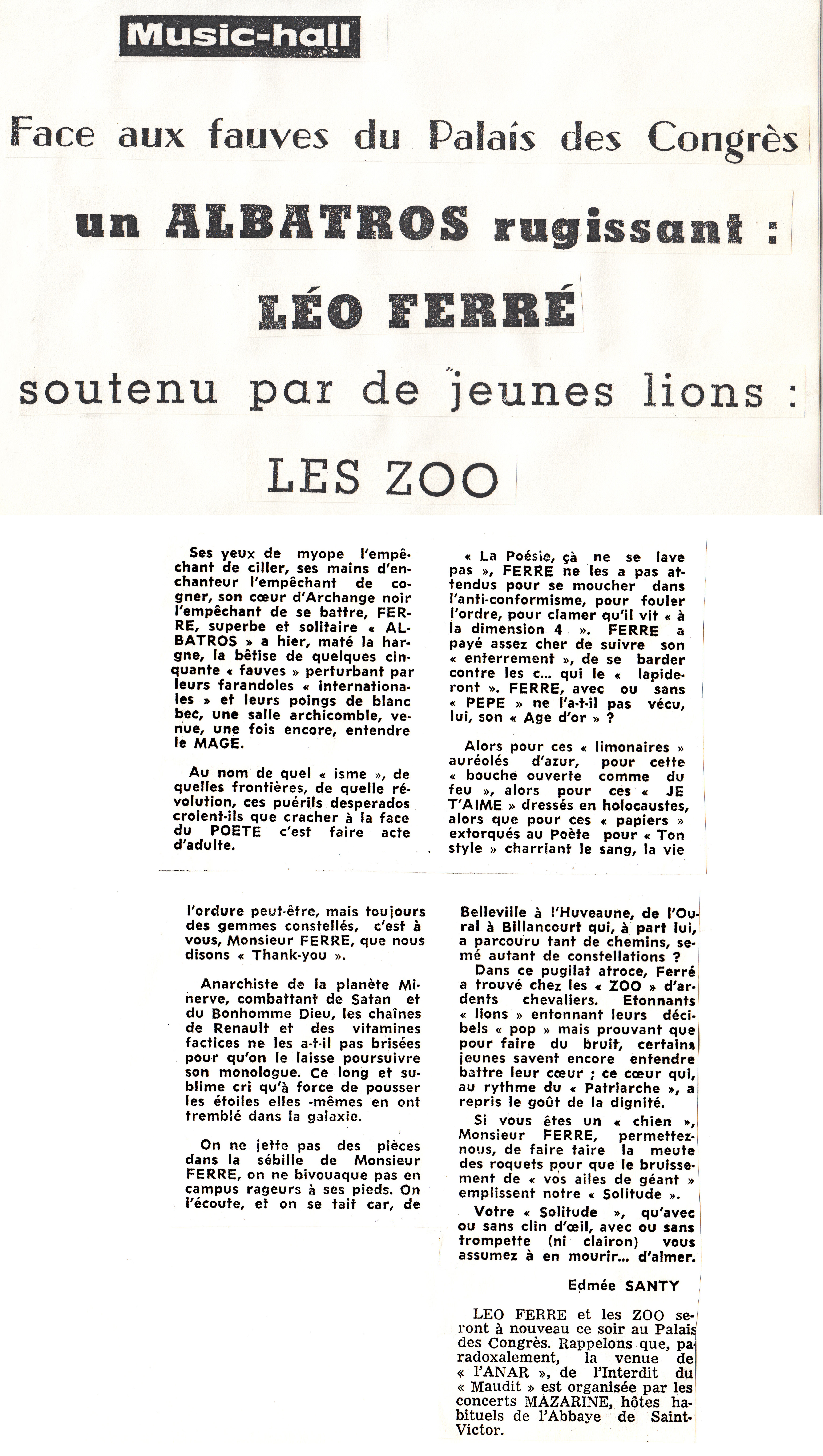 Léo Ferré - Le Soir de Marseille du 10 mars 1972