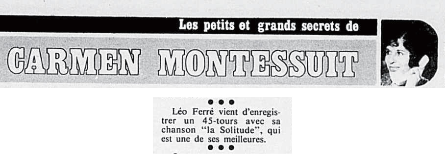 Léo Ferré - Photo-journal, 1937-1978, dimanche 30 avril 1972