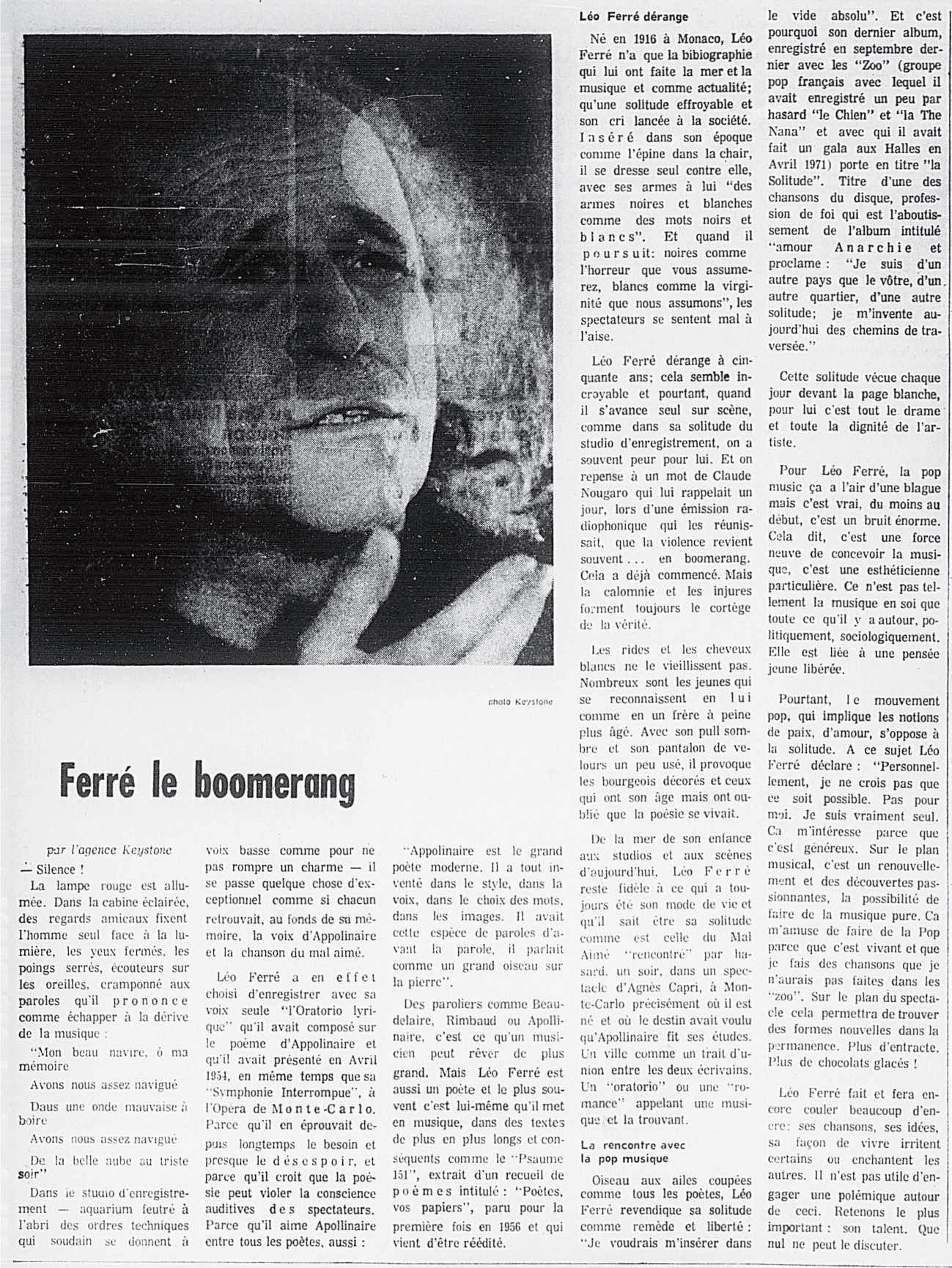 Léo Ferré - La presse, 1884- (Montréal), 25 mai 1972, C. Spec