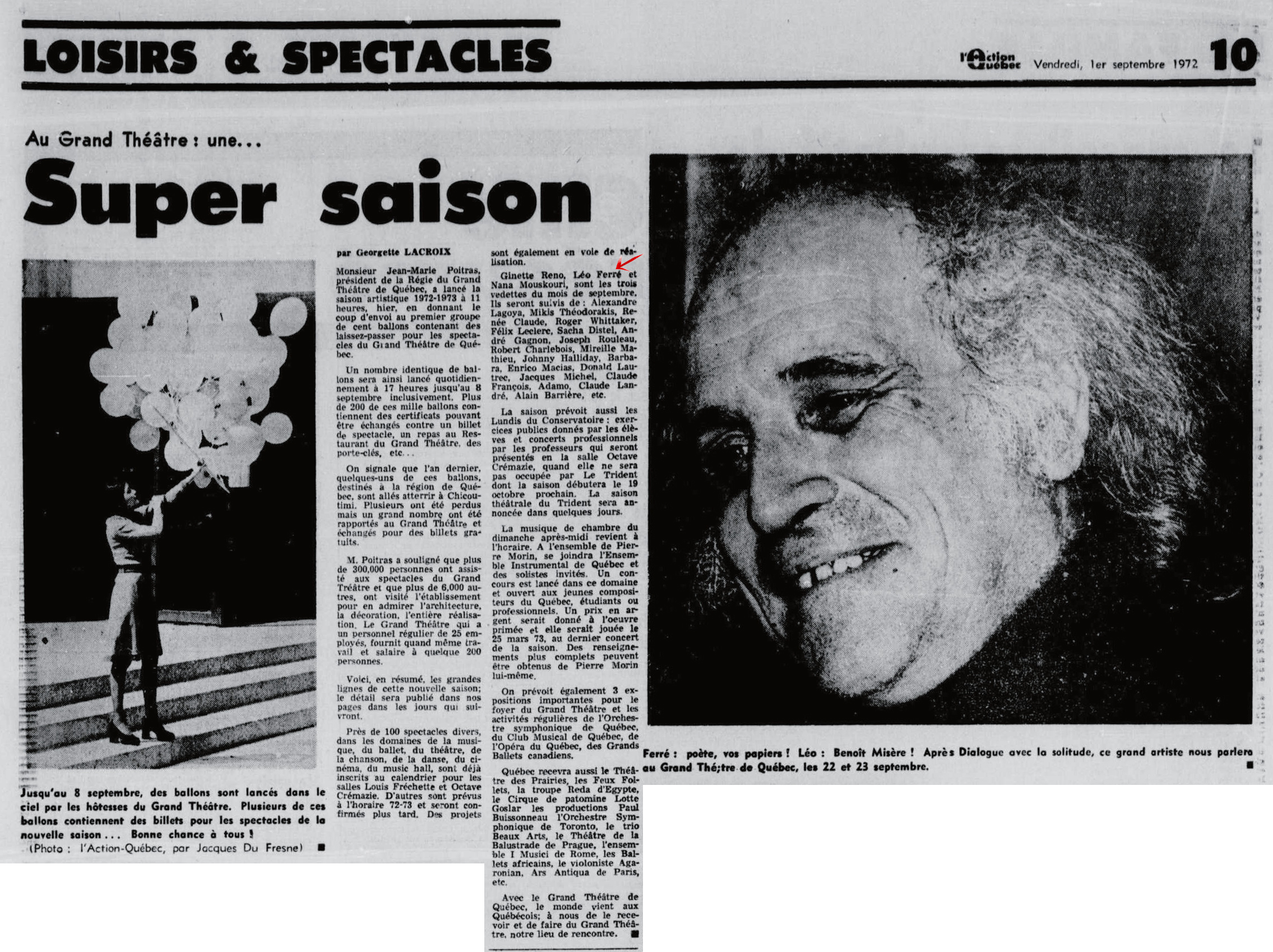 Léo Ferré - L'Action-Québec, 1971-1973, vendredi 1 septembre 1972