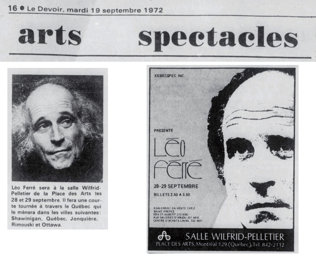 Léo Ferré - Le devoir, 1910- (Montréal), mardi 19 septembre 1972