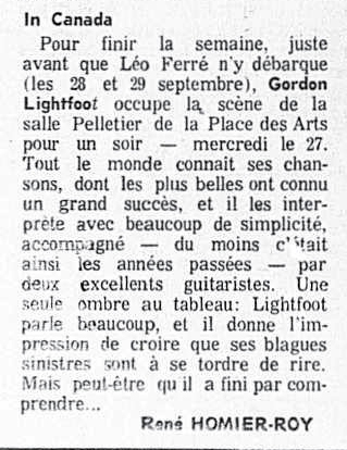 Léo Ferré - La presse, 1884- (Montréal), 21 septembre 1972, Cahier B
