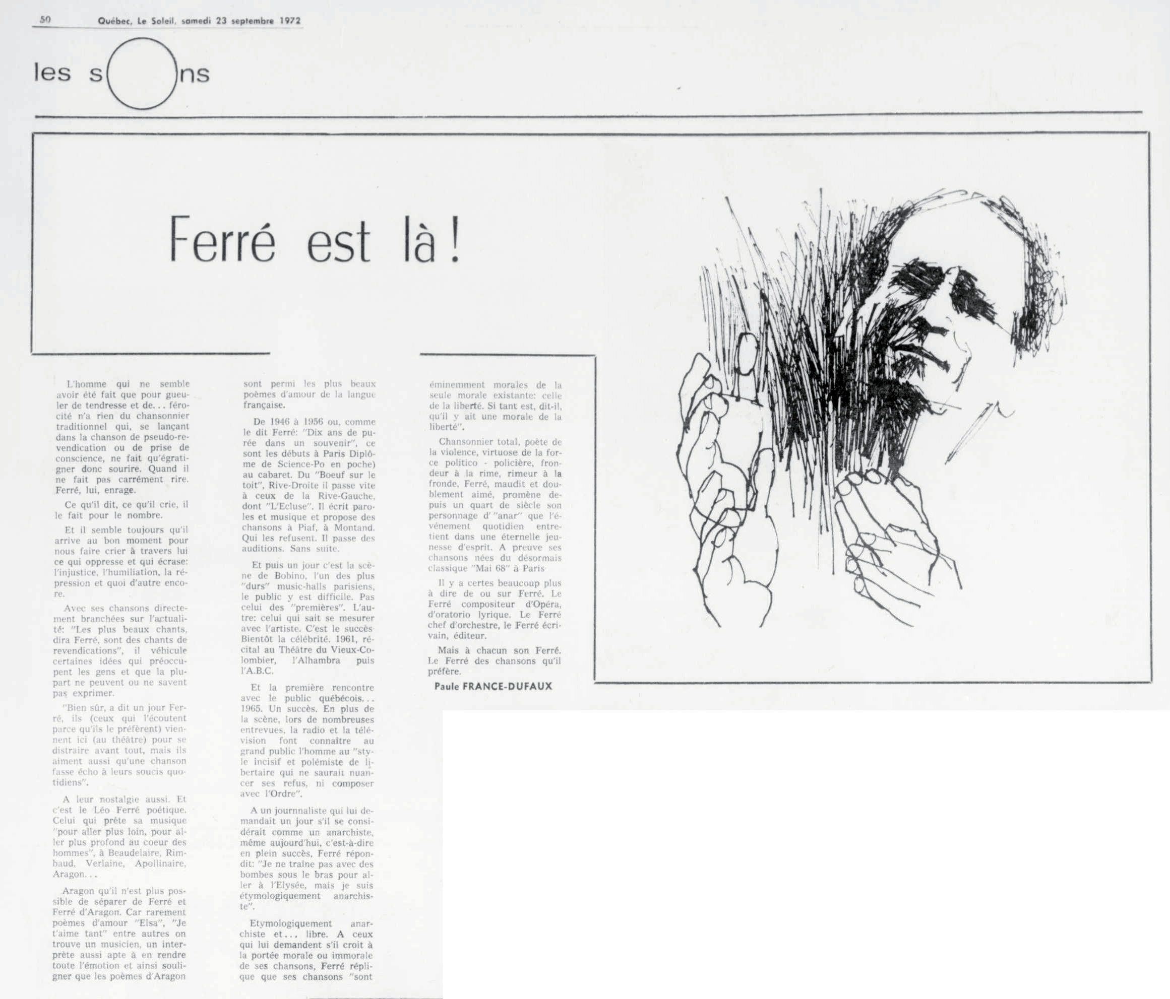 Léo Ferré - Le soleil, 1896- (Québec), samedi 23 septembre 1972