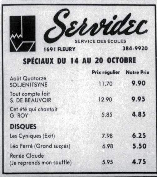 Léo Ferré - Le devoir, 1910- (Montréal), samedi 14 octobre 1972