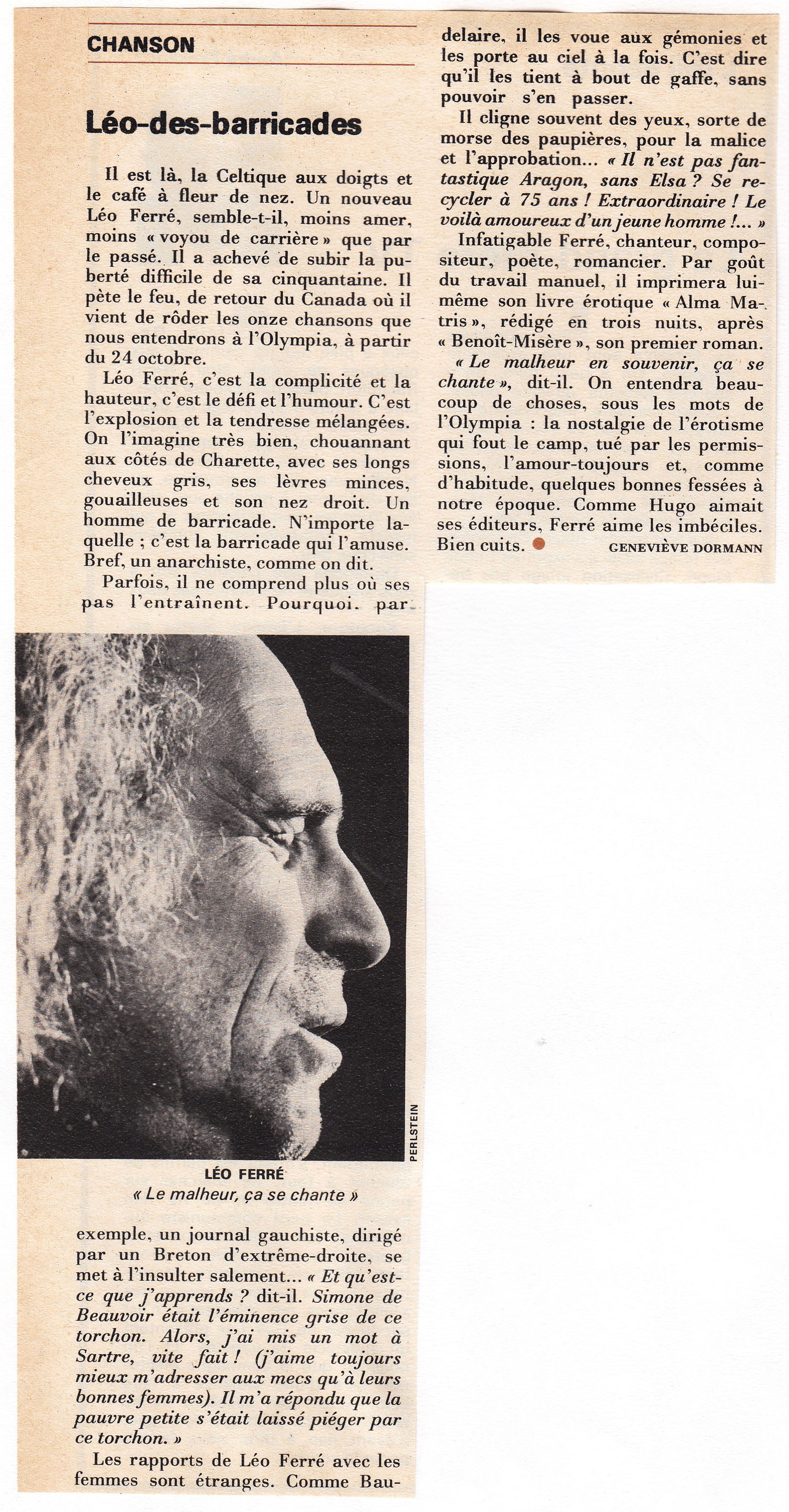 Léo Ferré - Le Point du 23 octobre 1972