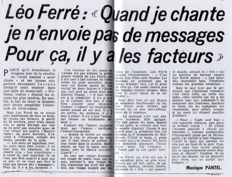 Léo Ferré - France Soir du 24/10/1972