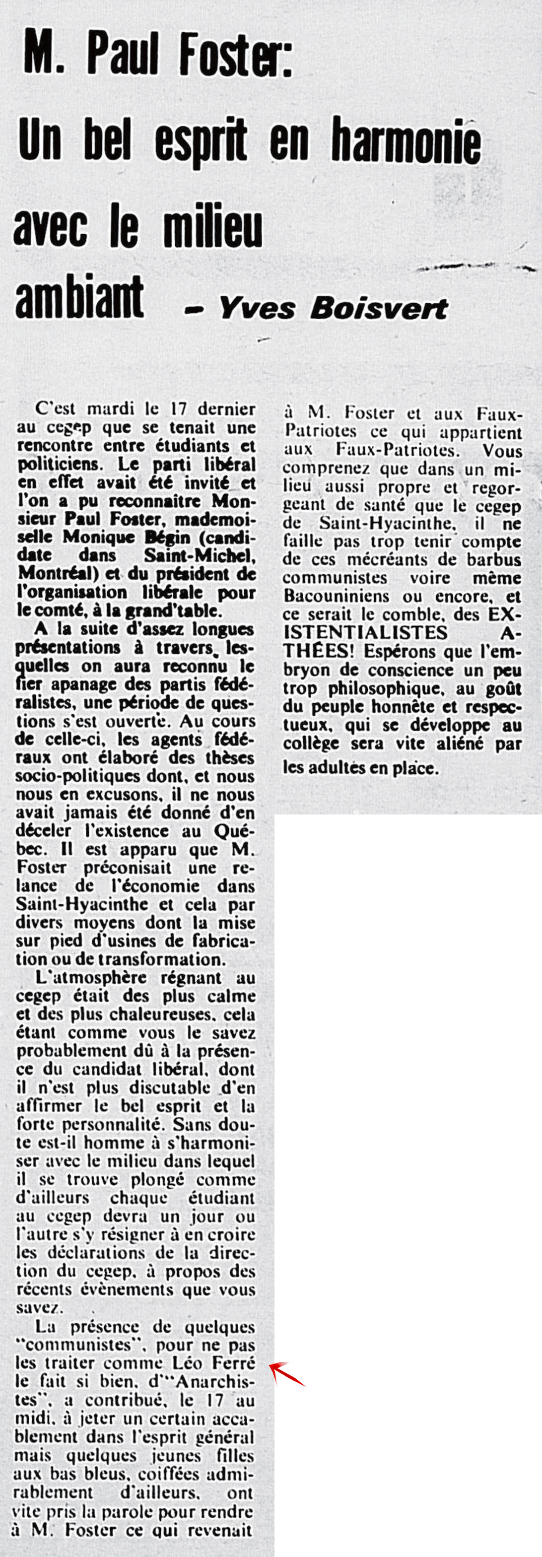 Léo Ferré - Le Nouveau clairon, 1971-1990 (Saint-Hyacinthe), mercredi 25 octobre 1972