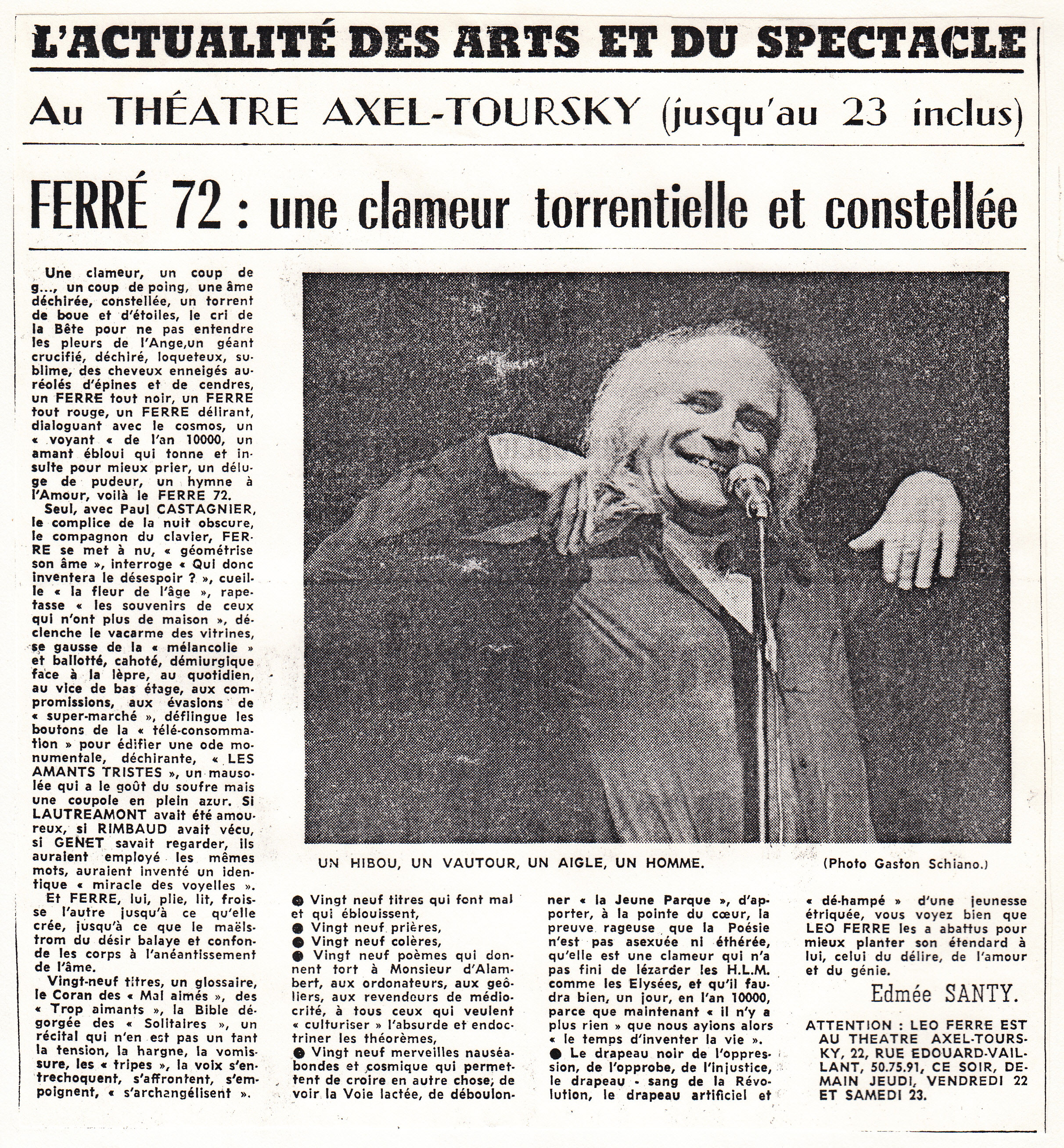 Léo Ferré - Le Soir de Marseille du 20 décembre 1972