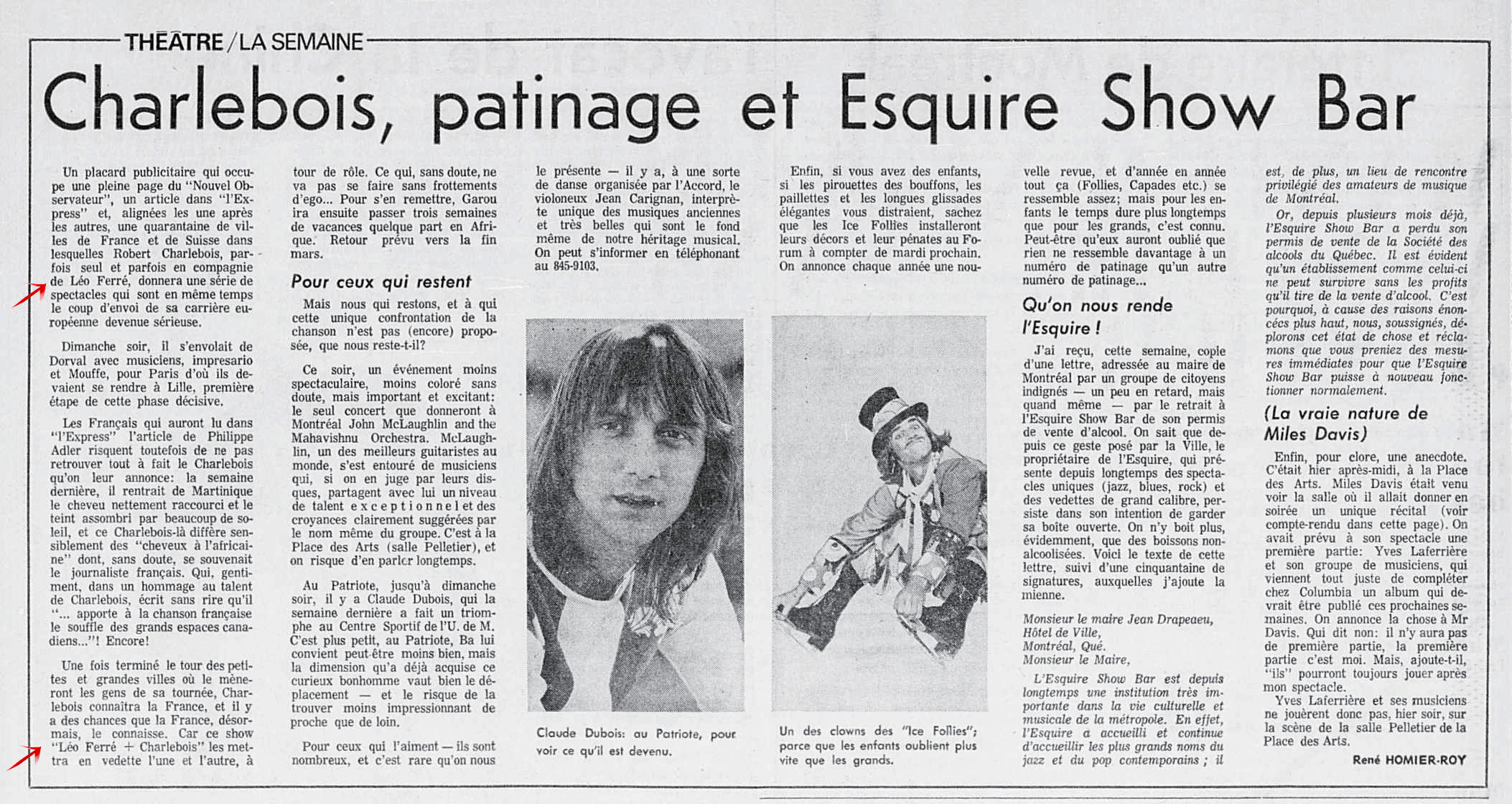 Léo Ferré - La presse, 1884- (Montréal), 25 janvier 1973, C. Arts et spectacles