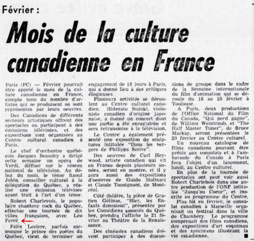 Léo Ferré - L'Action-Québec, 1971-1973, samedi 17 février 1973