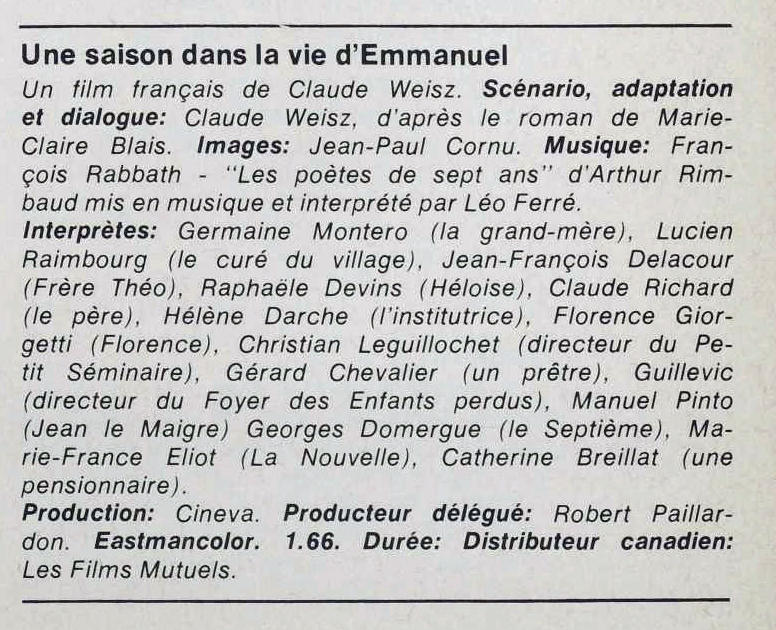 Léo Ferré - Cinéma Québec, 1971-1978, 1973, Mars - Avril