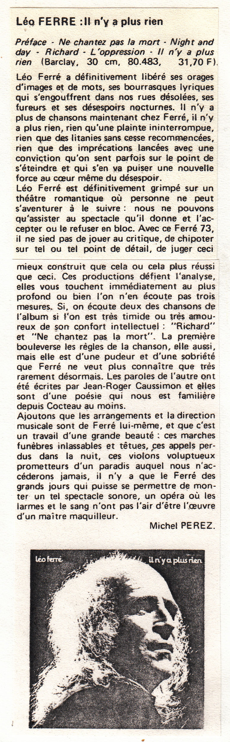 Léo Ferré - Diapason d'avril 1973