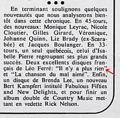 Léo Ferré - Photo-journal, 1937-1978, dimanche 29 avril 1973