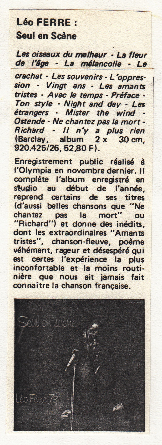 Léo Ferré - Diapason de septembre 1973