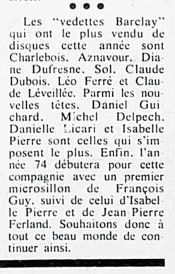 Léo Ferré - Photo-journal, 1937-1978, dimanche 20 janvier 1974