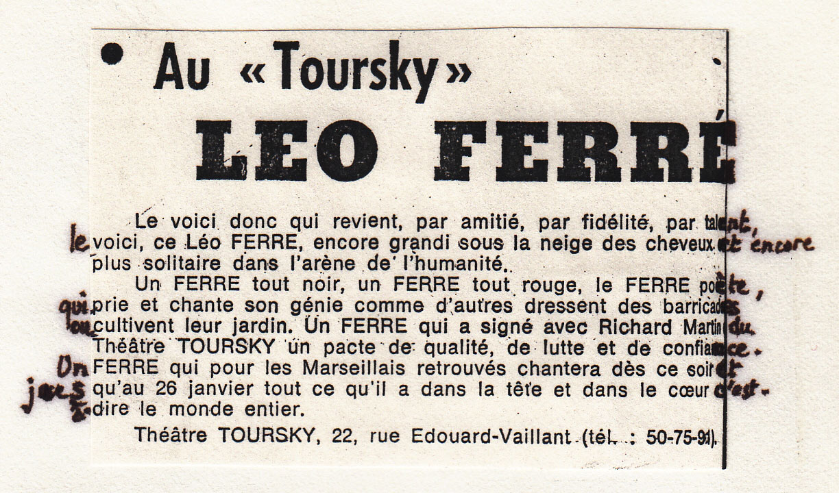 Léo Ferré - Le Soir de Marseille du 22 janvier 1974
