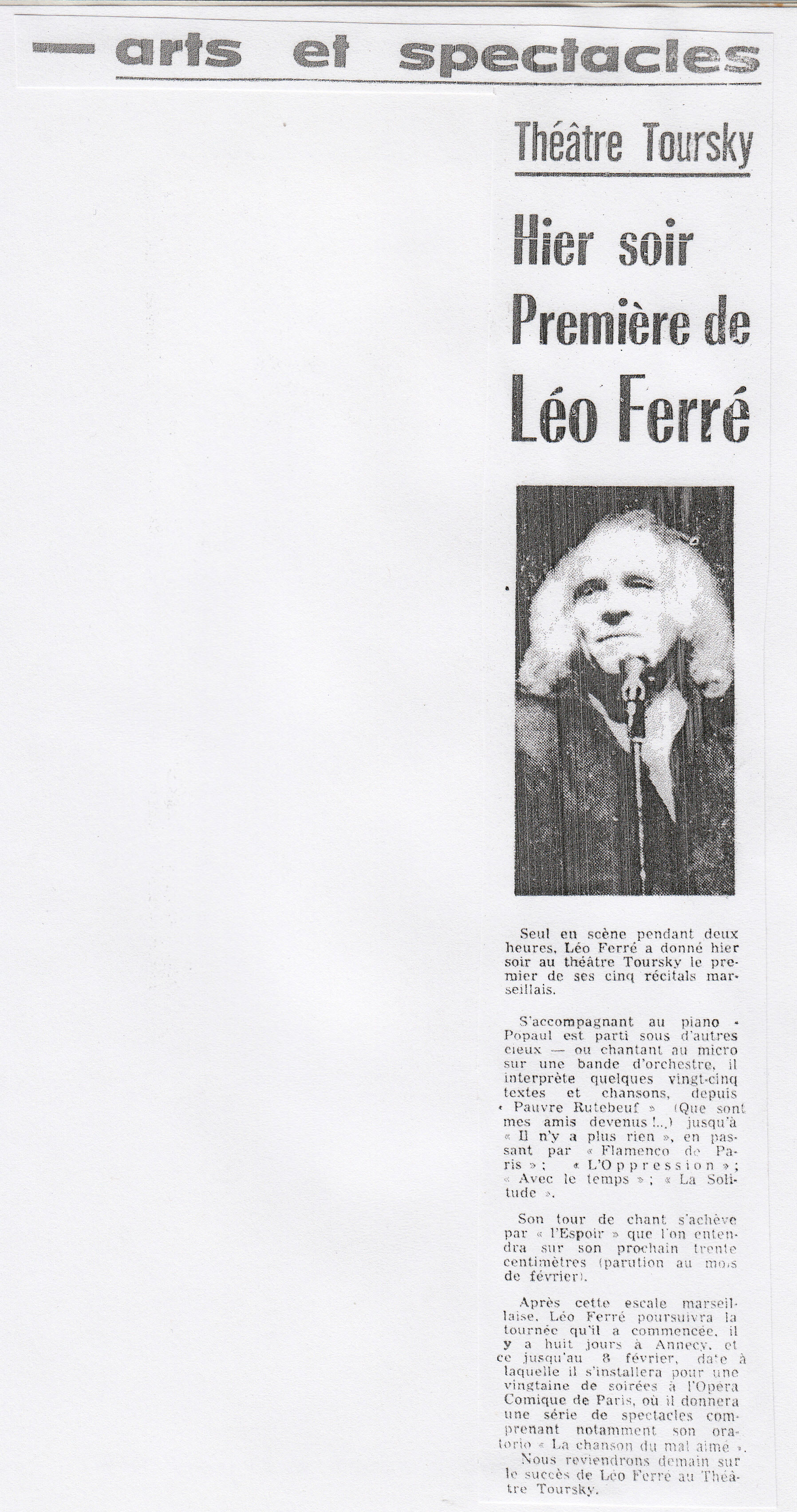 Léo Ferré - Le Provençal du 23 janvier 1974