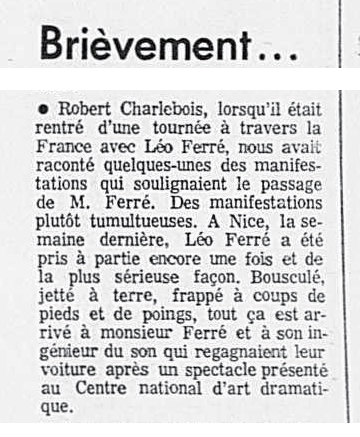 Léo Ferré - La presse, 24 janvier 1974, B. Sports & Pages corrigées