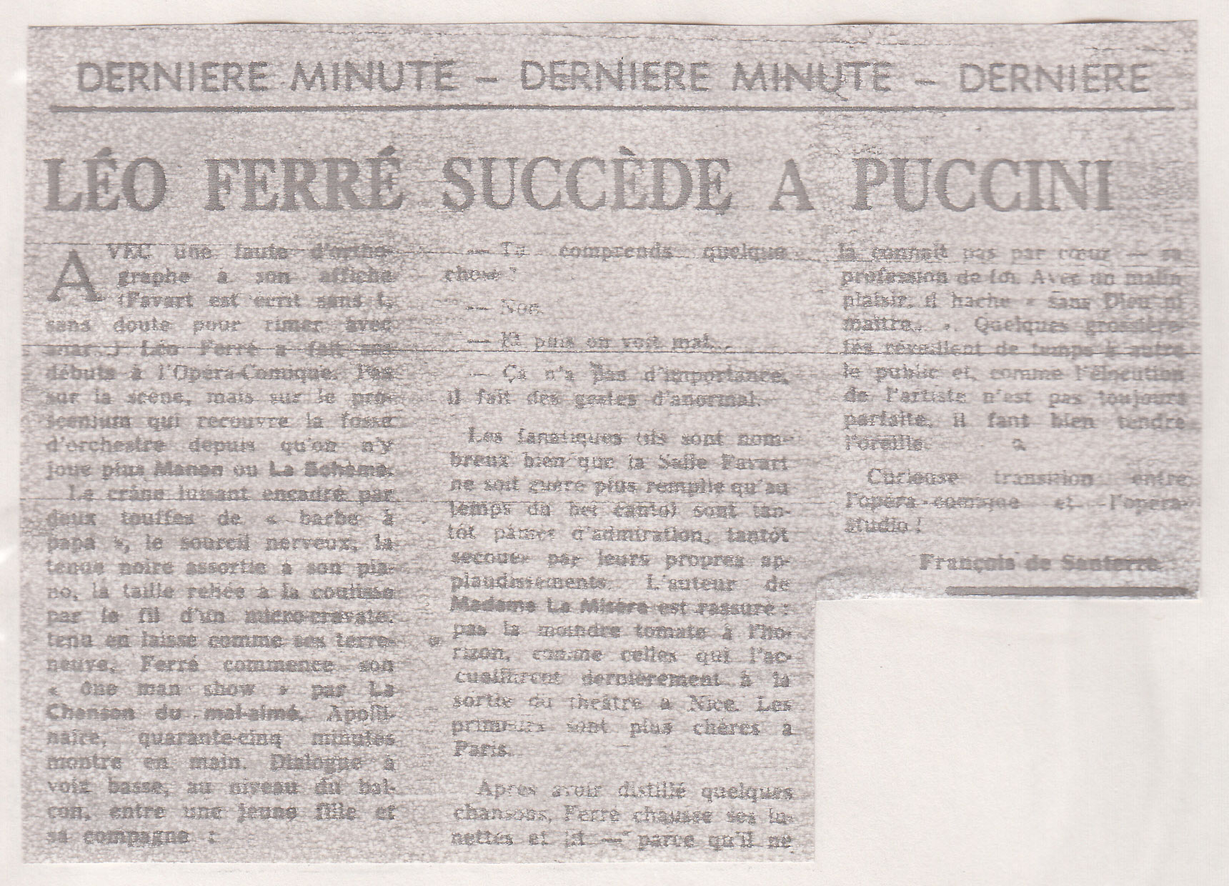 Léo Ferré - Le Figaro du 9 février 1974