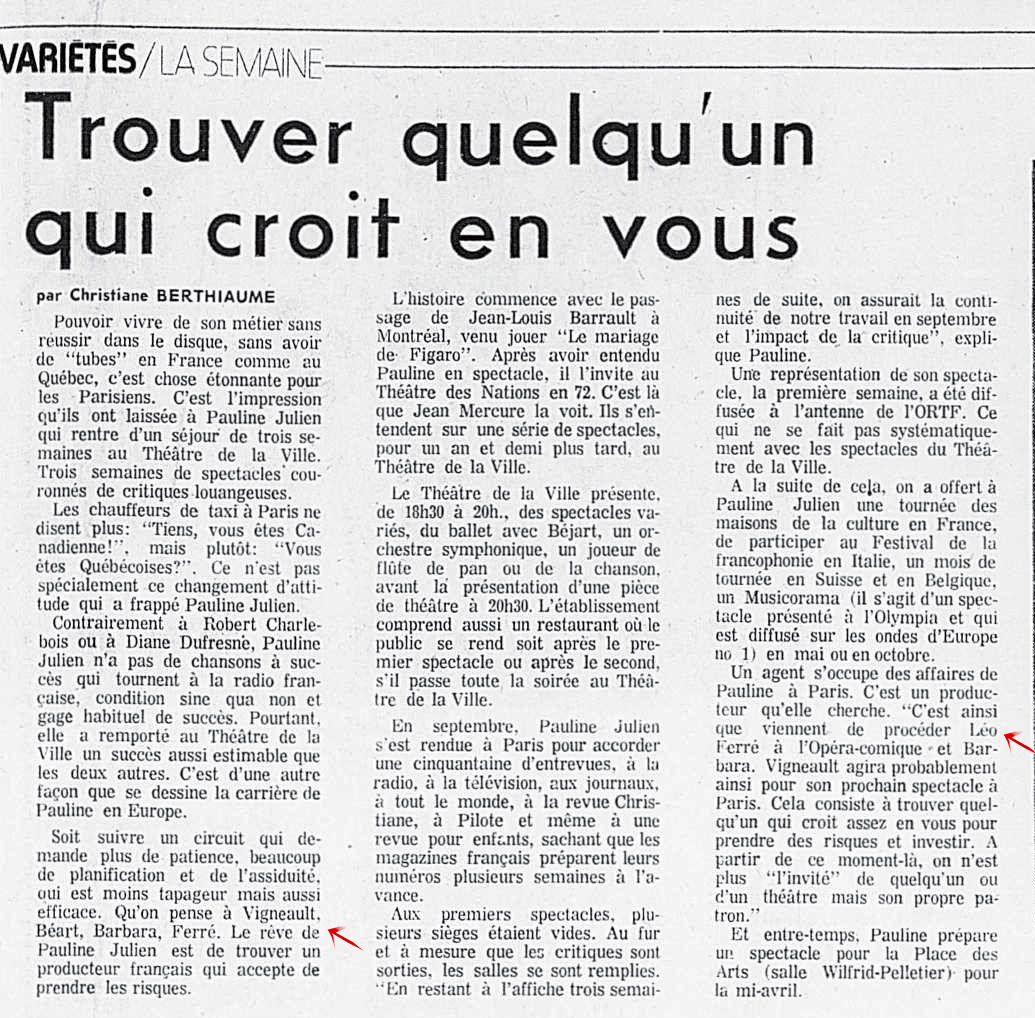 Léo Ferré - La presse, 28 février 1974, C. Sports