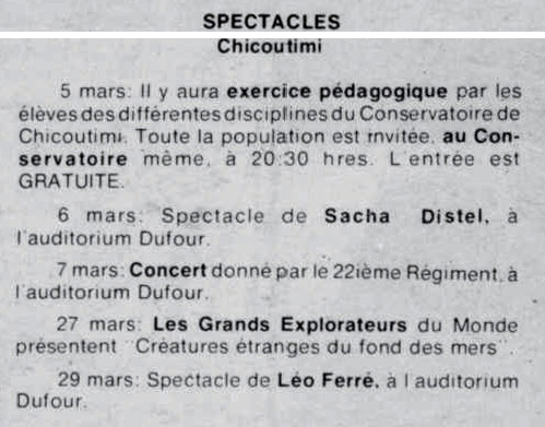 Léo Ferré - Progrès-dimanche, 1964- (Saguenay), dimanche 3 mars 1974
