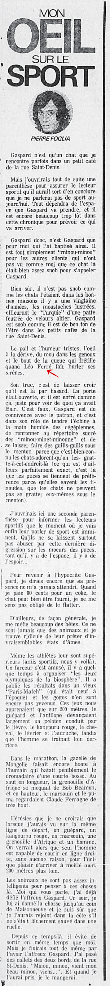 Léo Ferré - La presse, 9 mars 1974, B. Sports & Pages corrigées
