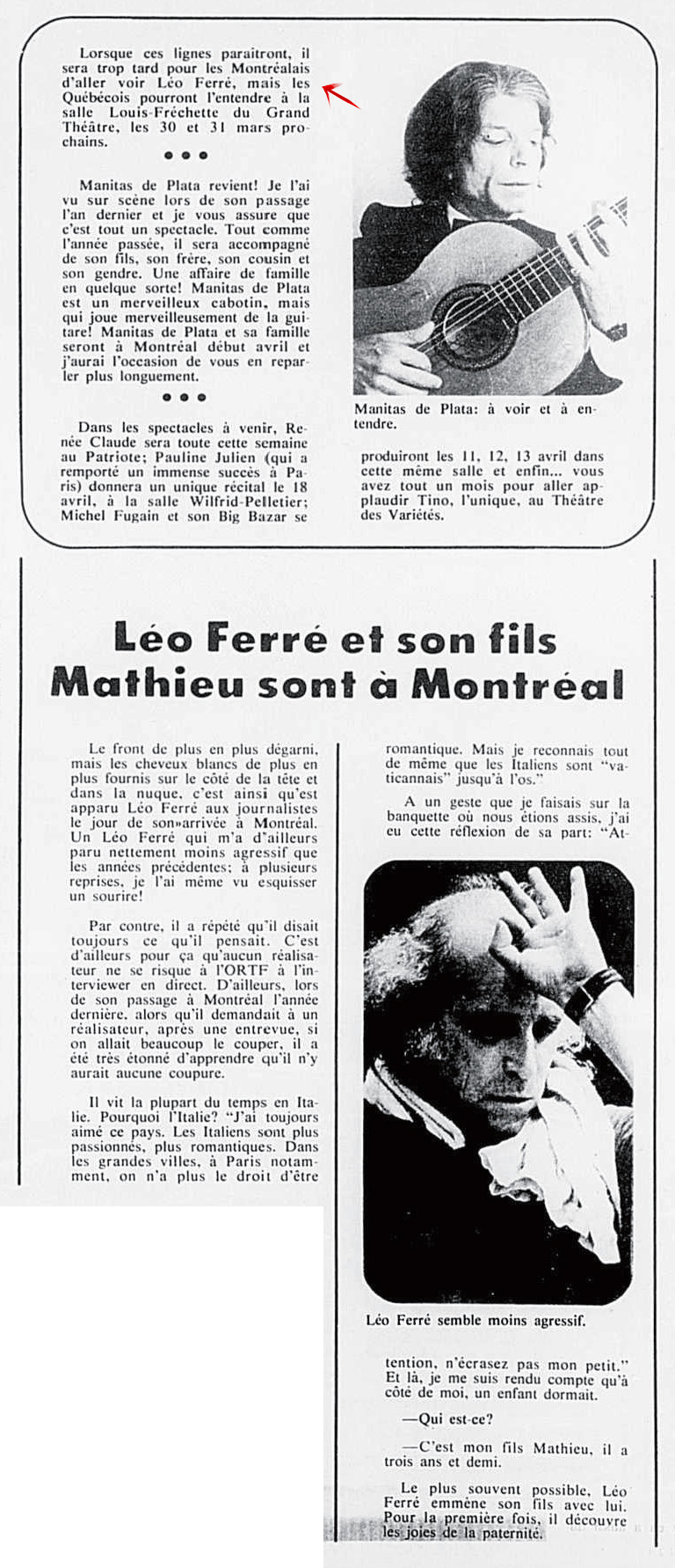 Léo Ferré - Photo-journal, 1937-1978, dimanche 31 mars 1974
