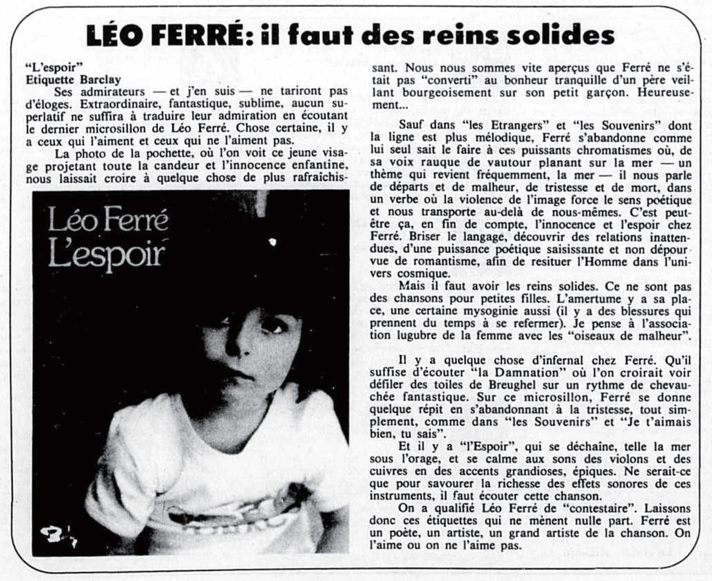 Léo Ferré - Photo-journal, 1937-1978, dimanche 14 juillet 1974