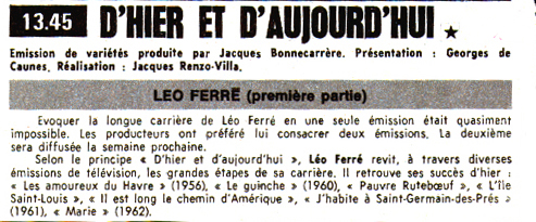 Léo Ferré - Télé 7 jours du 08/09/1974