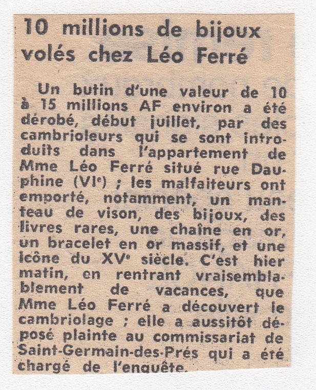 Léo Ferré - Le Parisien libéré du 9 octobre 1974