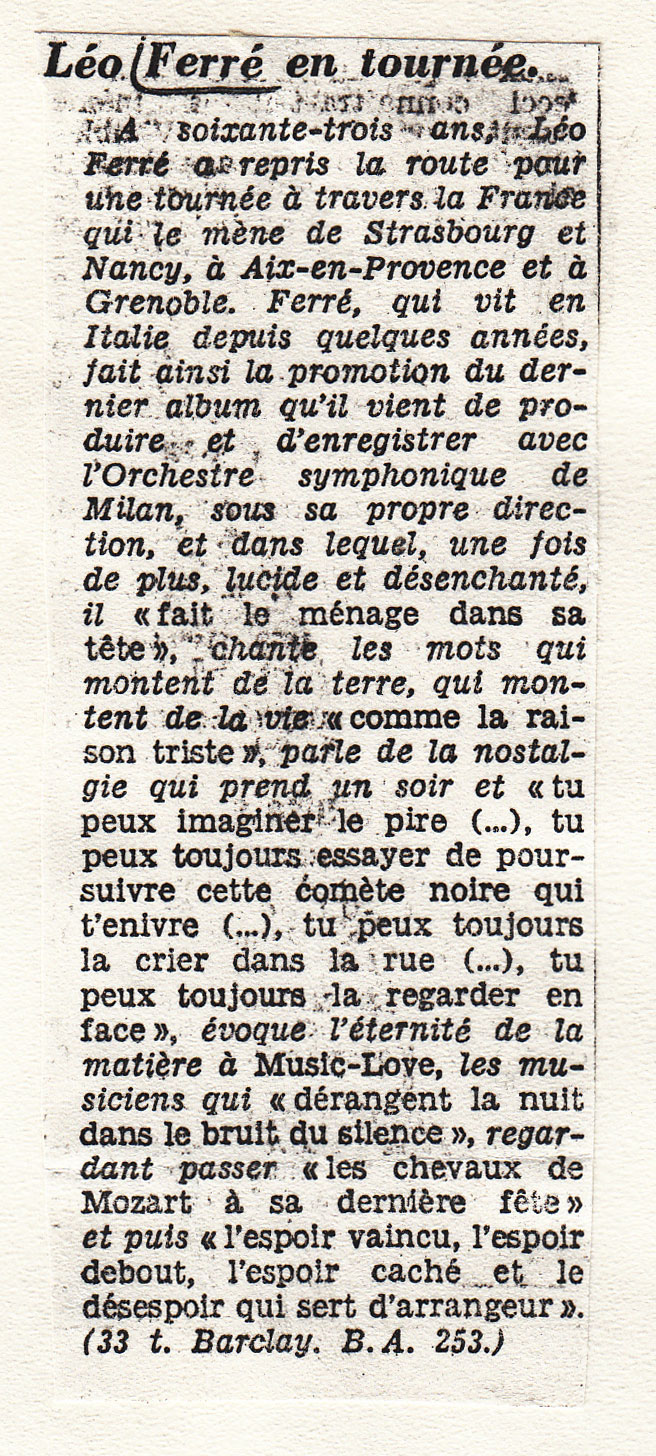 Léo Ferré - Le Monde des 10 & 11 juin 1979