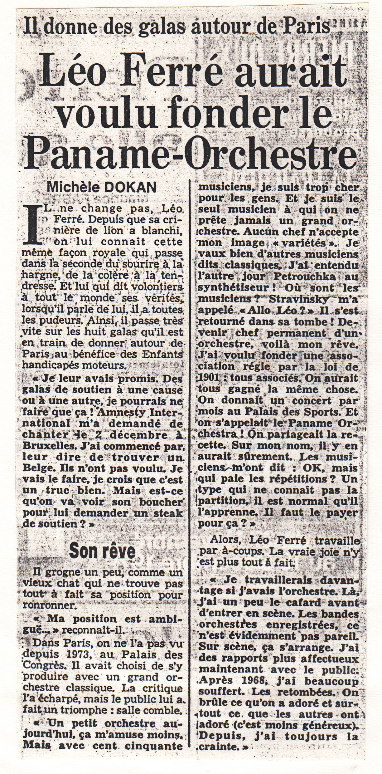 Léo Ferré - France-Soir du 27 novembre 1979
