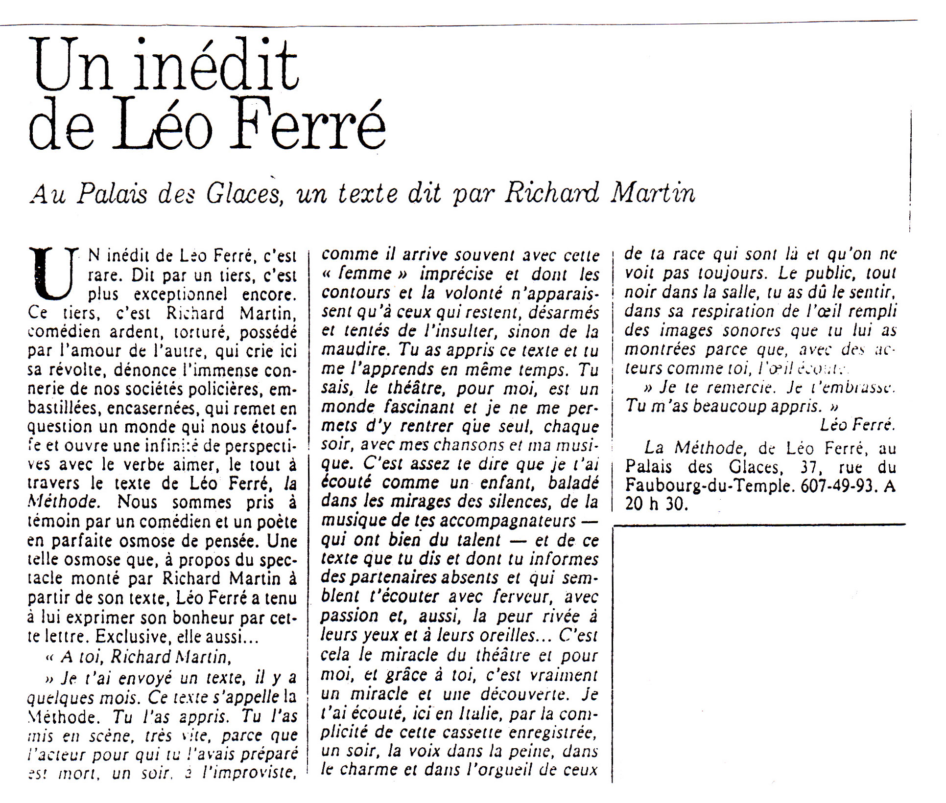 Léo Ferré, Le Matin 05/03/1980