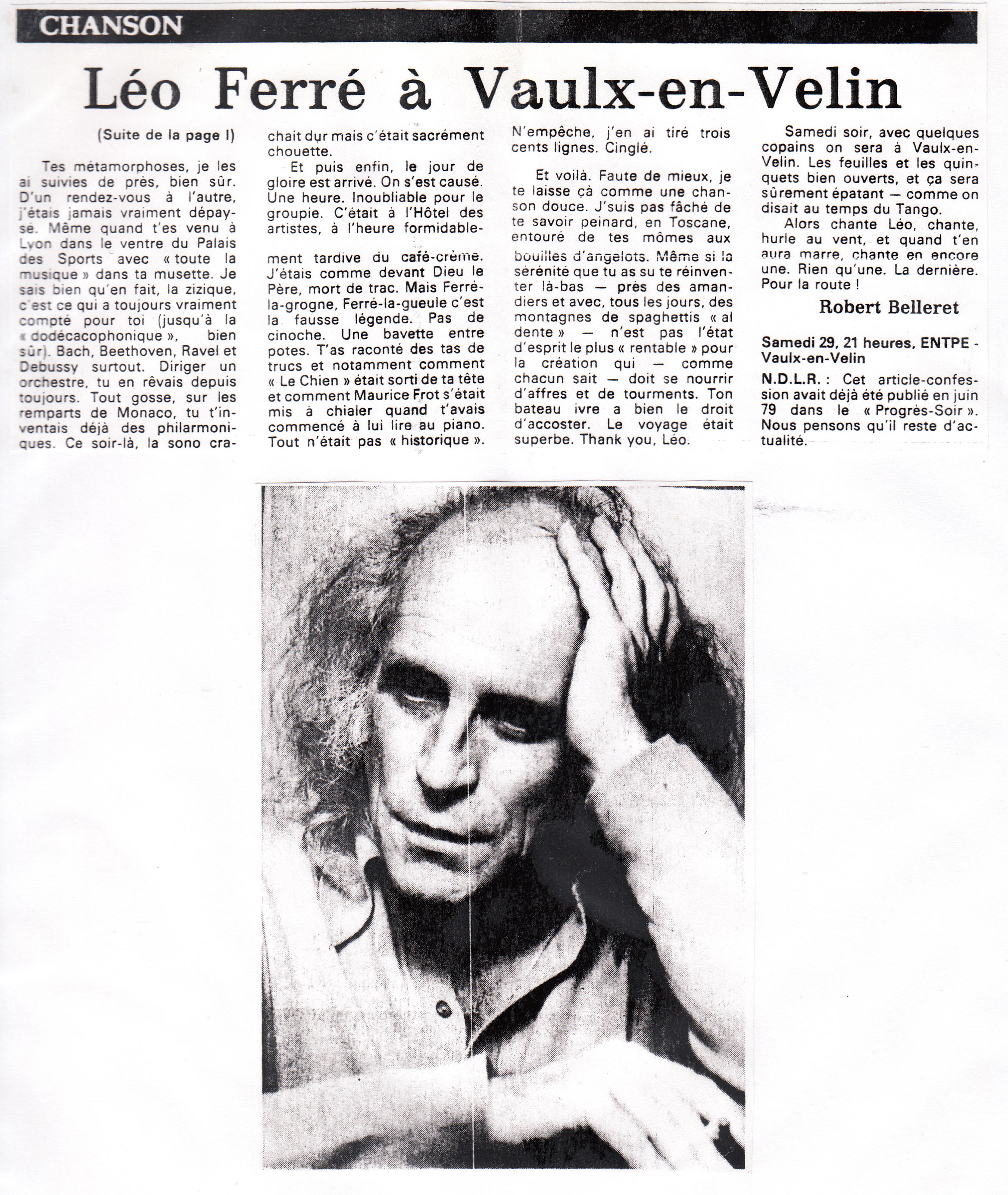 Léo Ferré - Le Progrès du 26 mars 1980