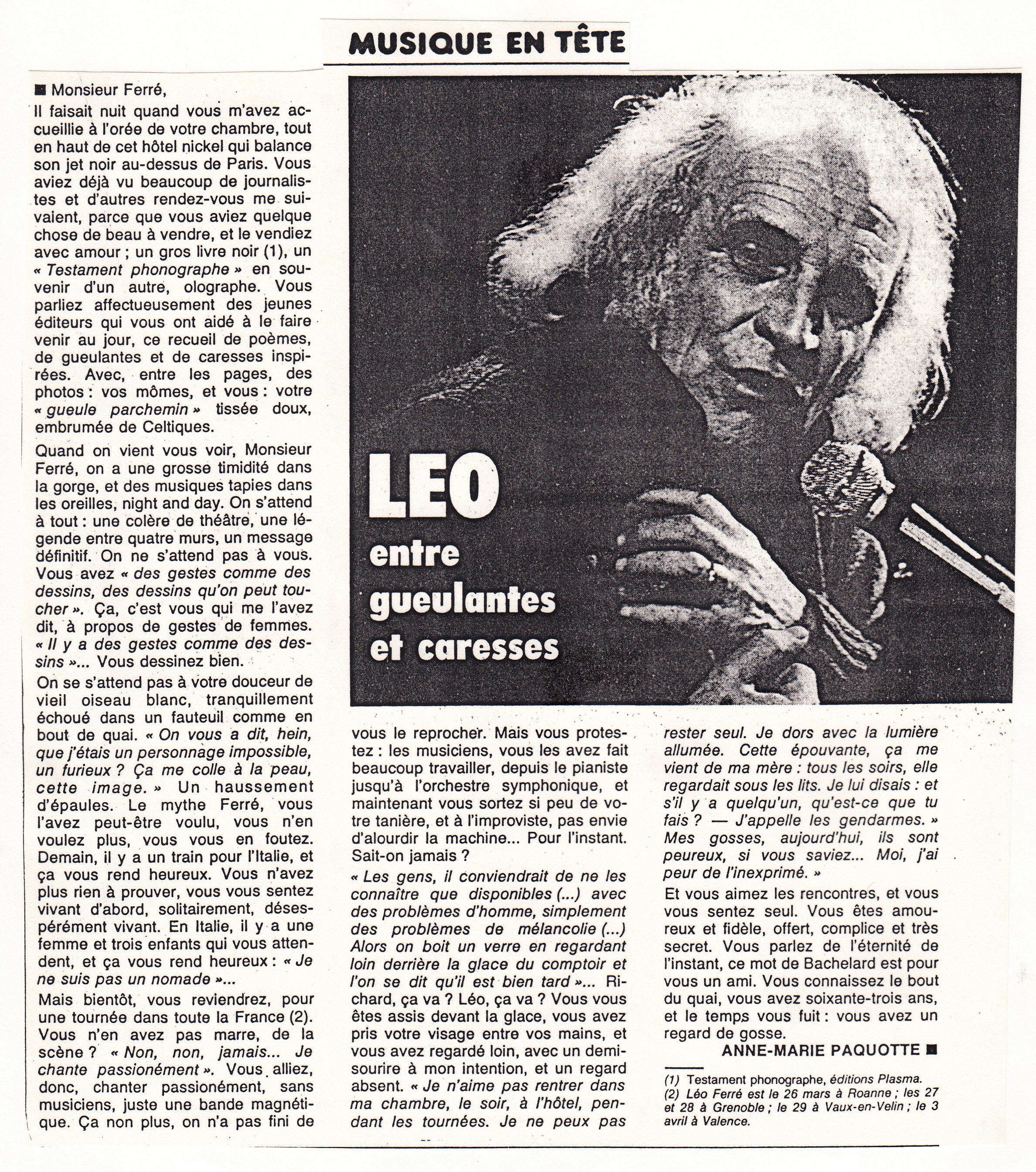 Léo Ferré - Télérama du 26 mars 1980