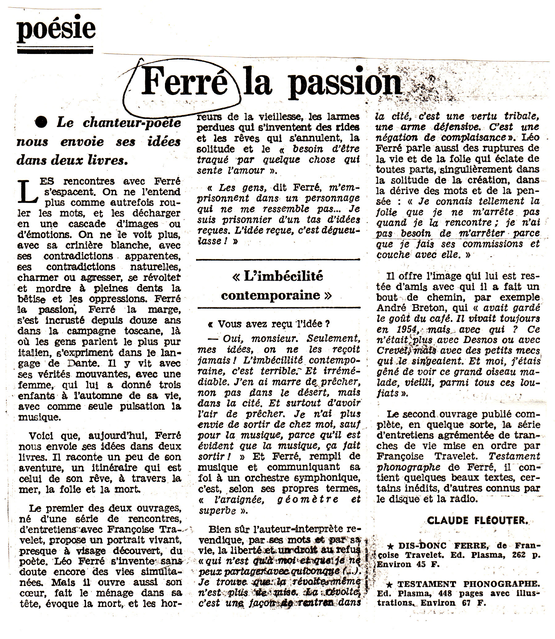 Léo Ferré - Le Monde 13/06/1980