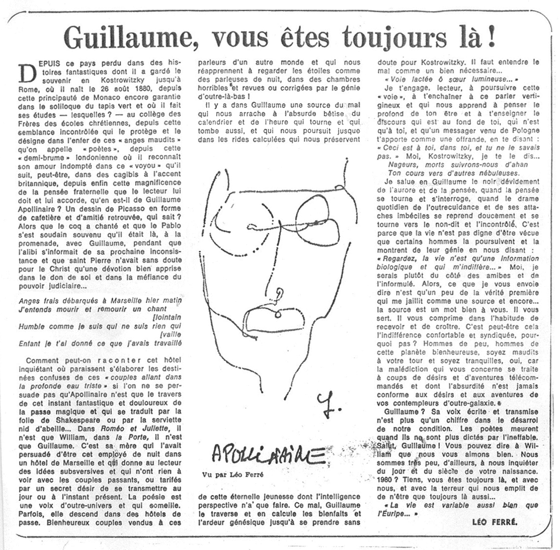 Léo Ferré - Le Monde du 29/08/1980