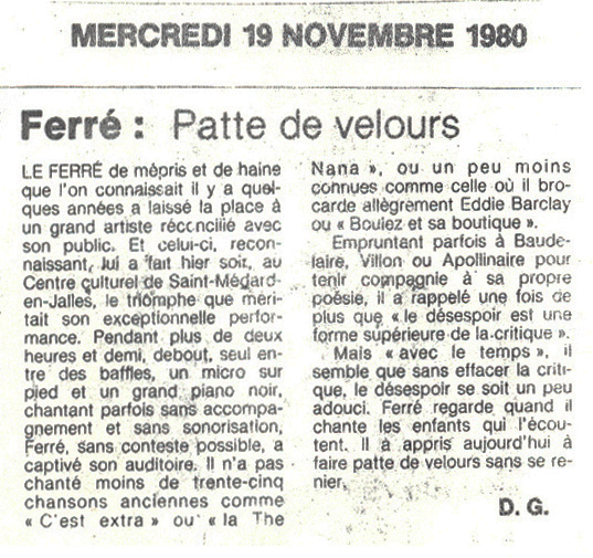 Léo Ferré, Sud-Ouest du 19/11/1980