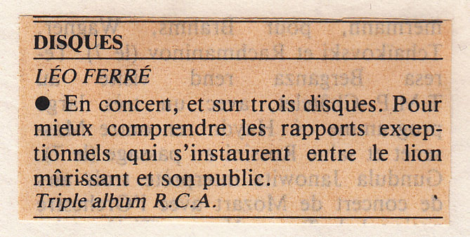 Léo Ferré - Le Nouvel Observateur du 4 janvier 1985