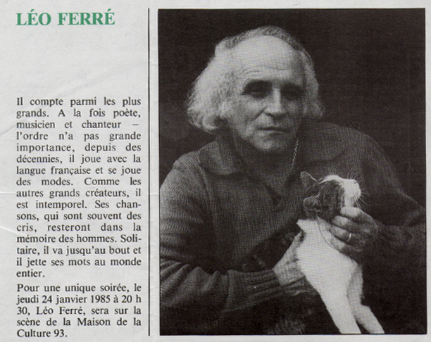 Léo Ferré - Bobigny programme du 24/01/1985