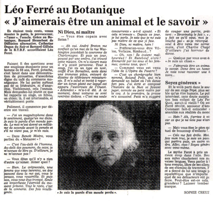 Léo Ferré -  Le Soir de Bruxelles du 29/01/1985