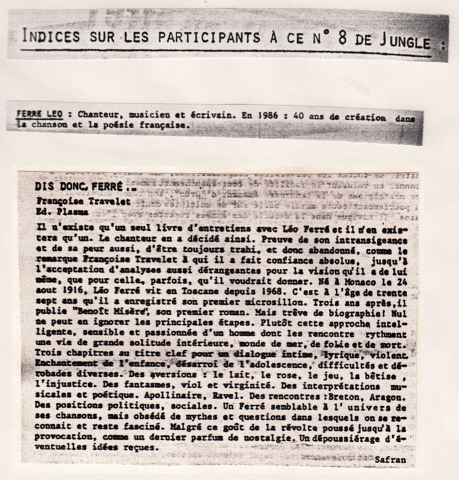 Léo Ferré - Jungle de mars 1985