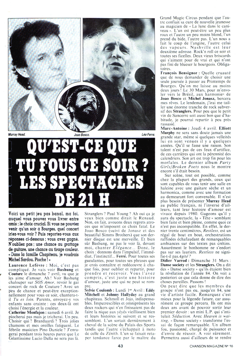 Léo Ferré - Chanson Magazine N°16, mensuel d'Avril 1985
