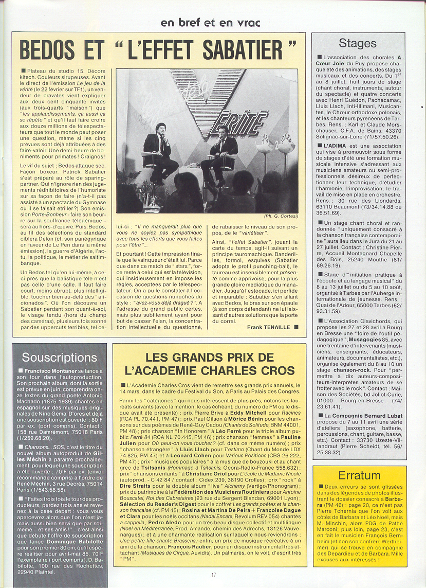 Léo Ferré - Paroles et Musique N°49, mensuel d'Avril 1985