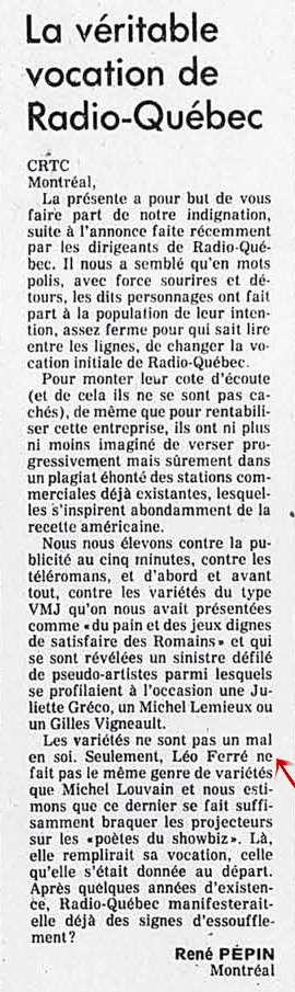 Léo Ferré - La Presse, 9 avril 1985, Cahier A
