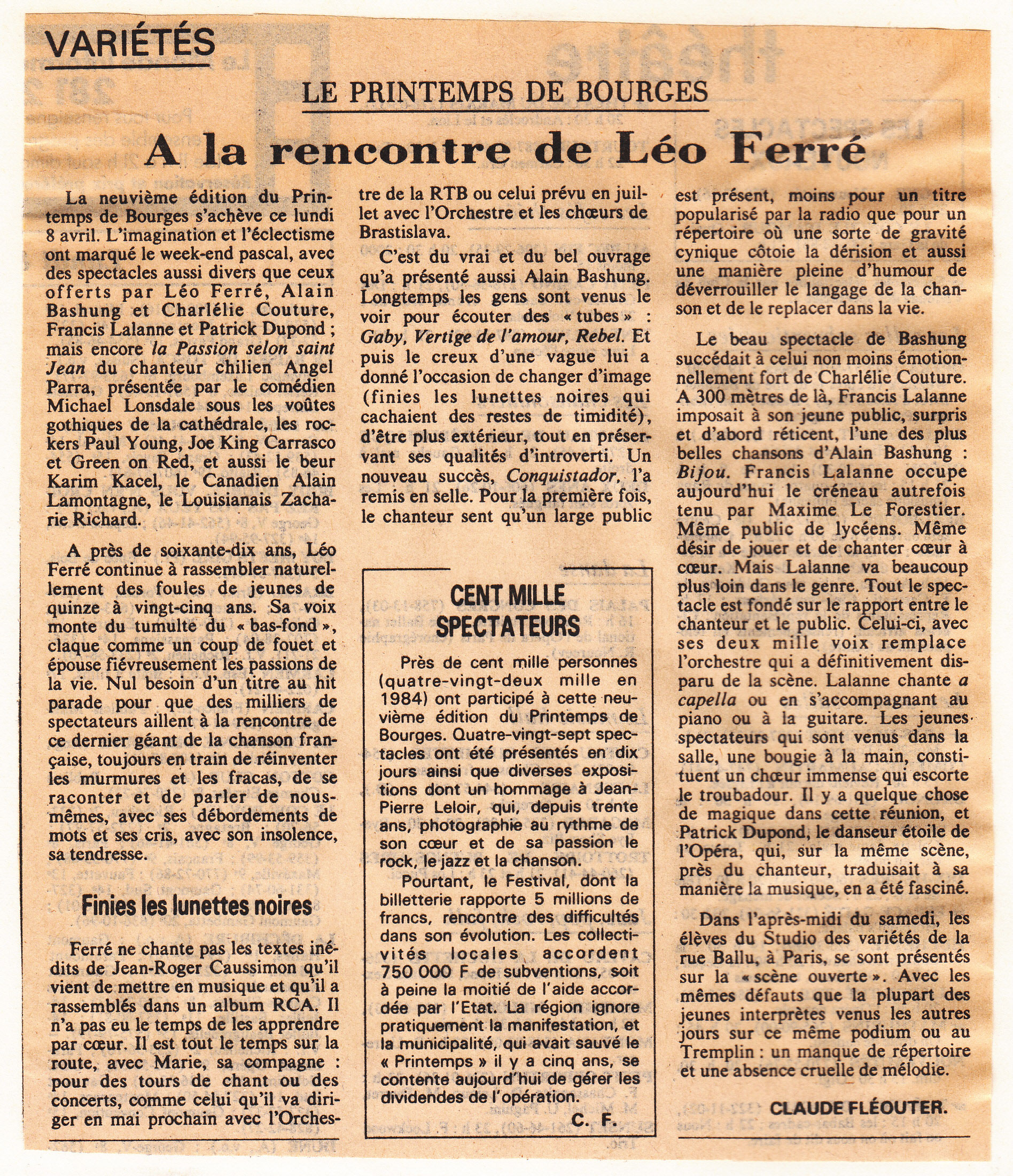 Léo Ferré - Le Monde du 9 avril 1985