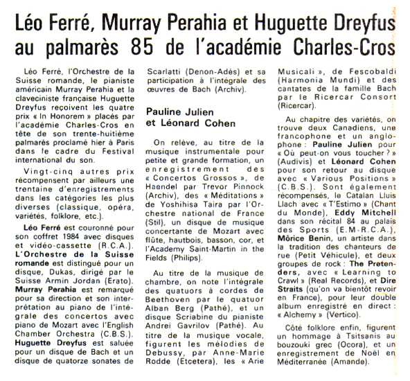 Léo Ferré - Le Parisien Libéré du ??/04/1985