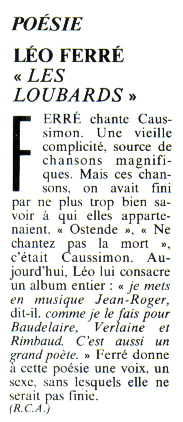 Léo Ferré - La vie mutualiste, mensuel de Juin 1985