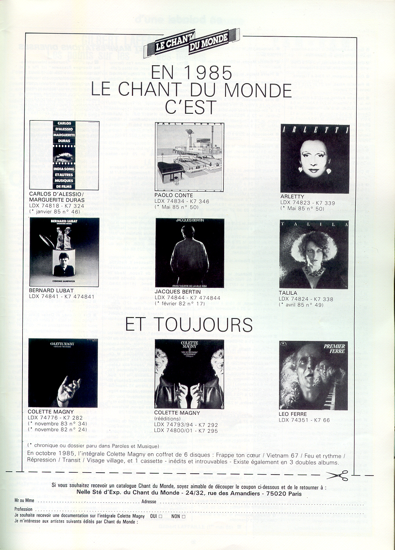 Léo Ferré - Paroles et Musique N°51, mensuel de Juin 1985